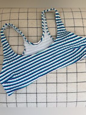 SOLID & STRIPED Jayden Blue, Teal and White Striped ribbed Bikini Top